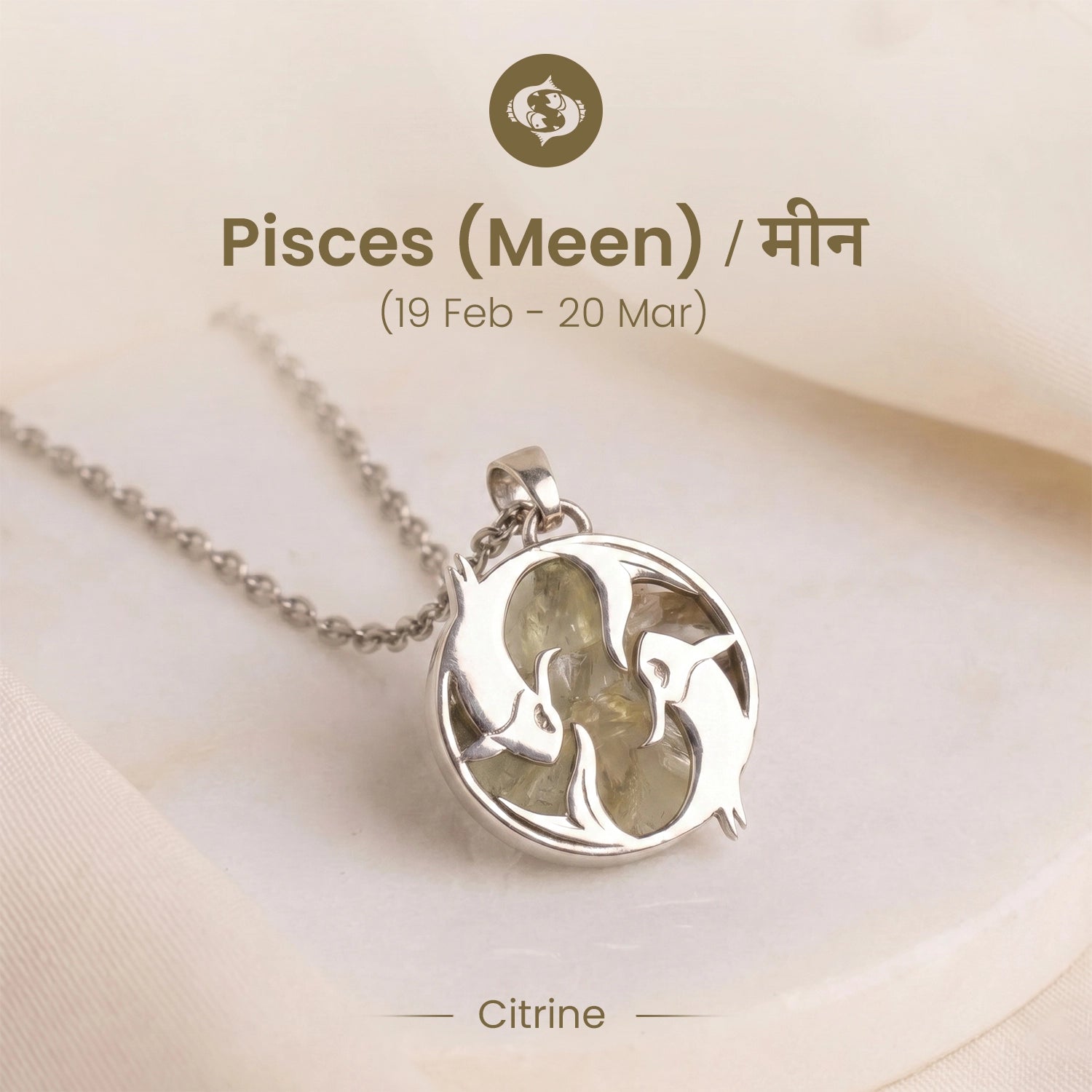 Pisces Pendant (मीन राशि) with Citrine