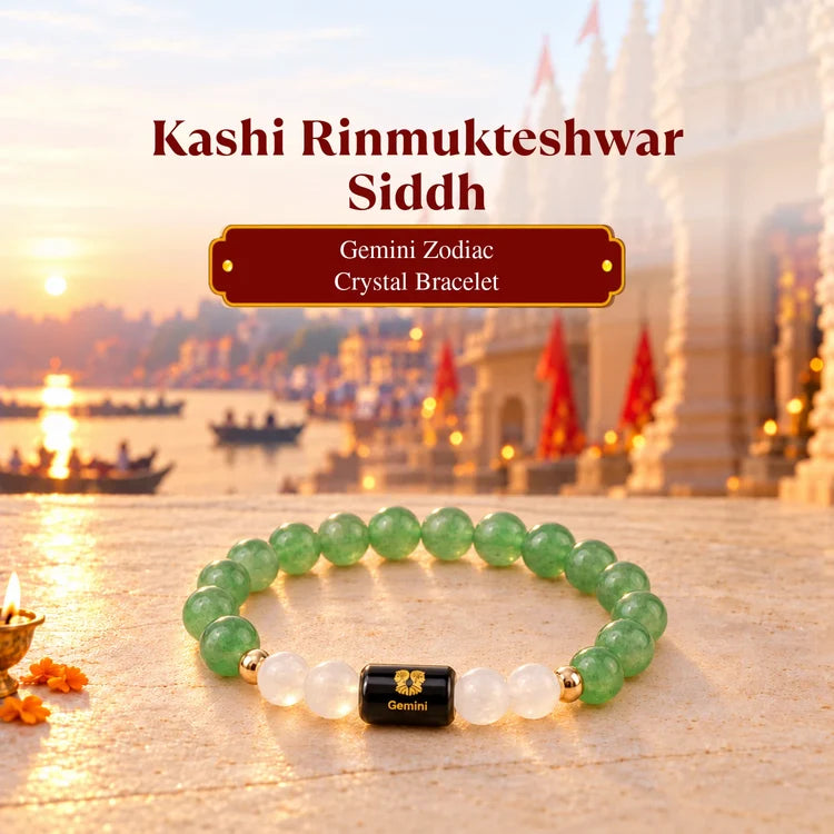 Kashi Rinmukteshwar Siddh Gemini Zodiac Bracelet With FREE Raw Selenite Plate