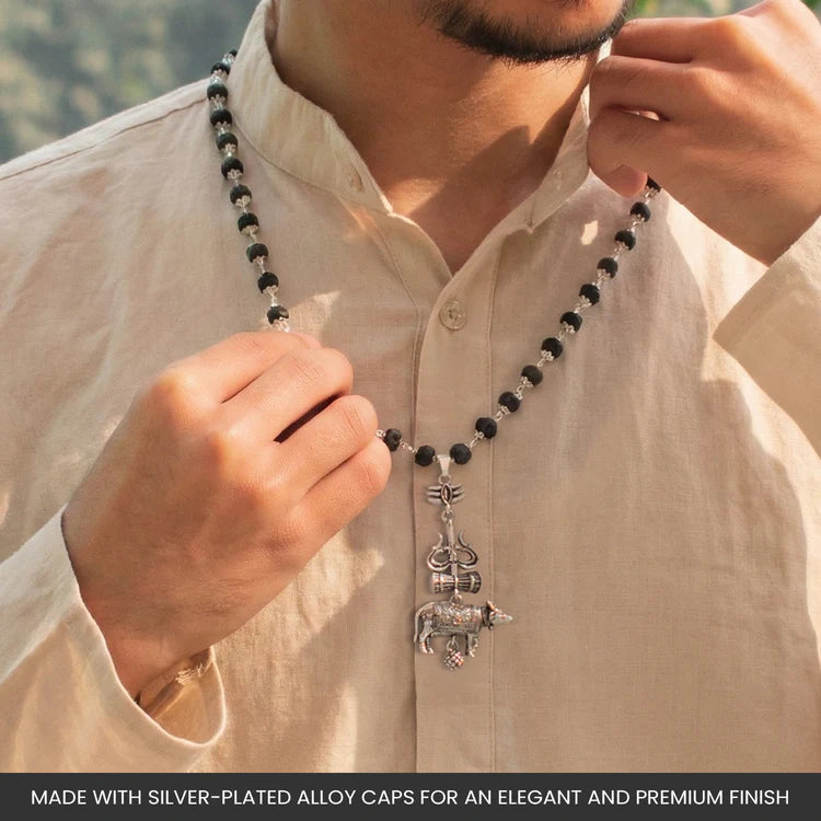 Shiv Raksha Karungali Mala with Trishul Nandi Pendant