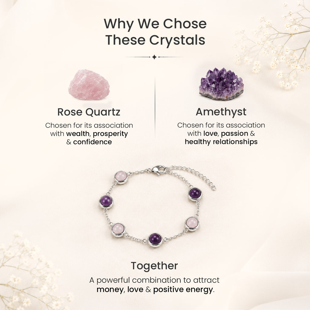 Rose Quartz & Amethyst Metal Bracelet