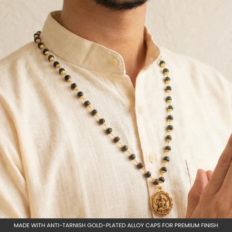 Gold-Plated Karungali Mala with Hanuman Kavach Pendant