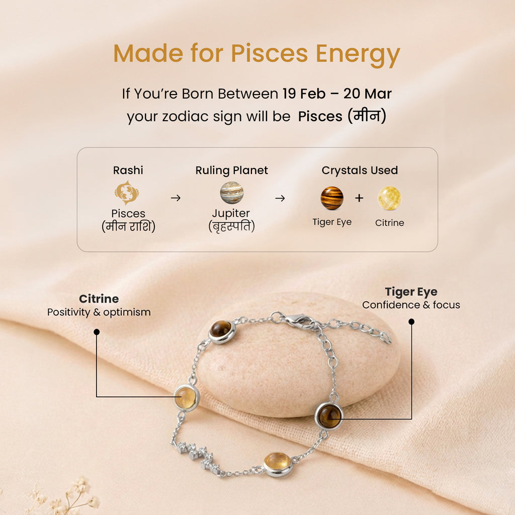Kashi Rinmukteshwar Siddh Pisces Zodiac Constellation Bracelet with Free Raw Selenite Plate