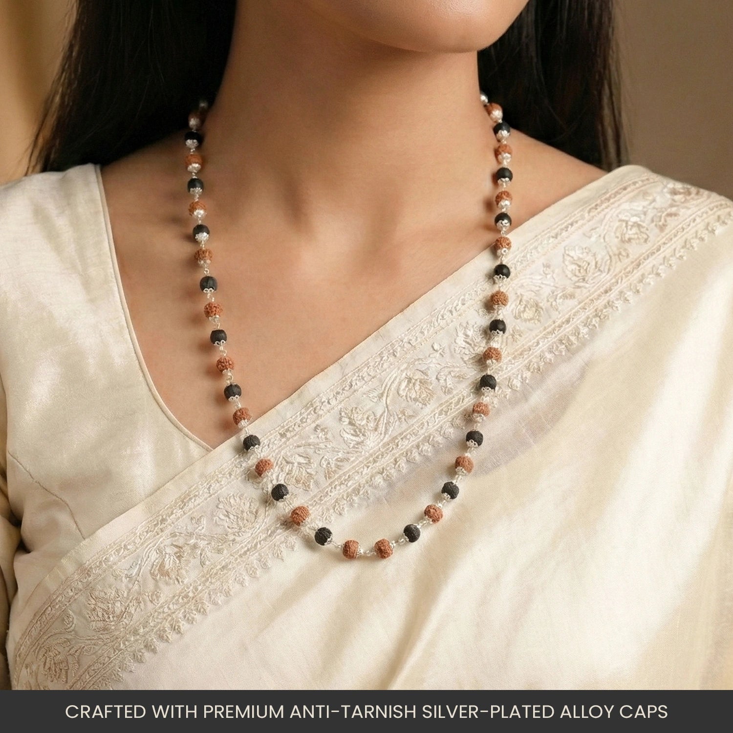 Divya Raksha Rudraksha & Karungali Mala with Silver Capping