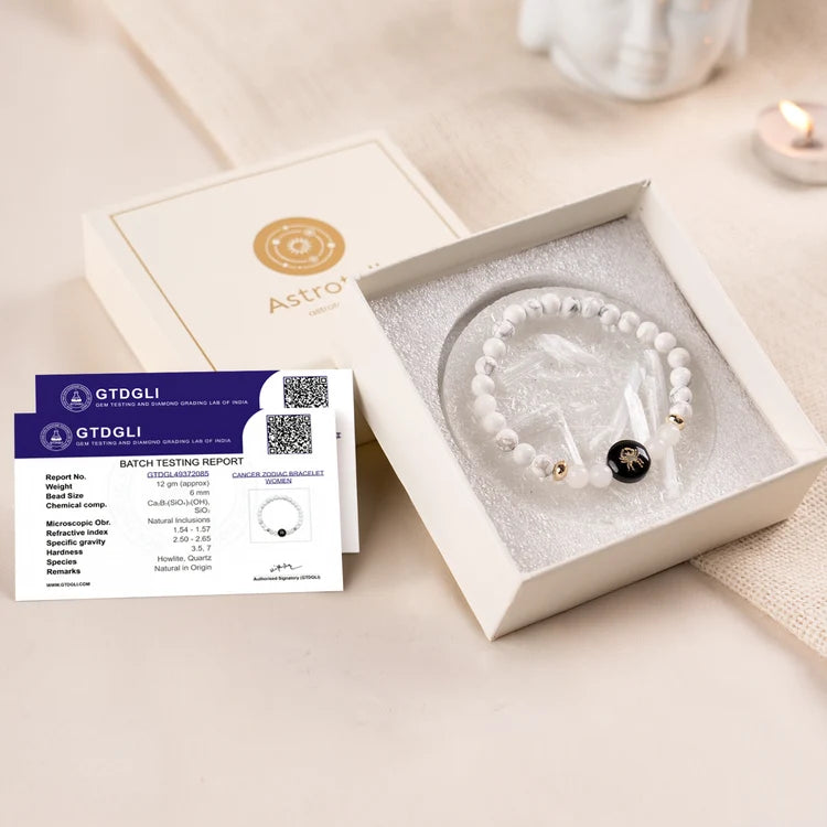Kashi Rinmukteshwar Siddh Cancer Zodiac Bracelet for Women with Free Raw Selenite Plate