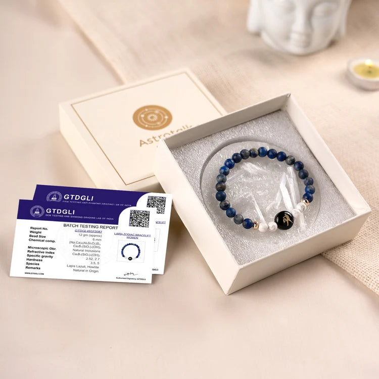 Kashi Rinmukteshwar Siddh Libra Zodiac Bracelet for Women with Free Raw Selenite Plate