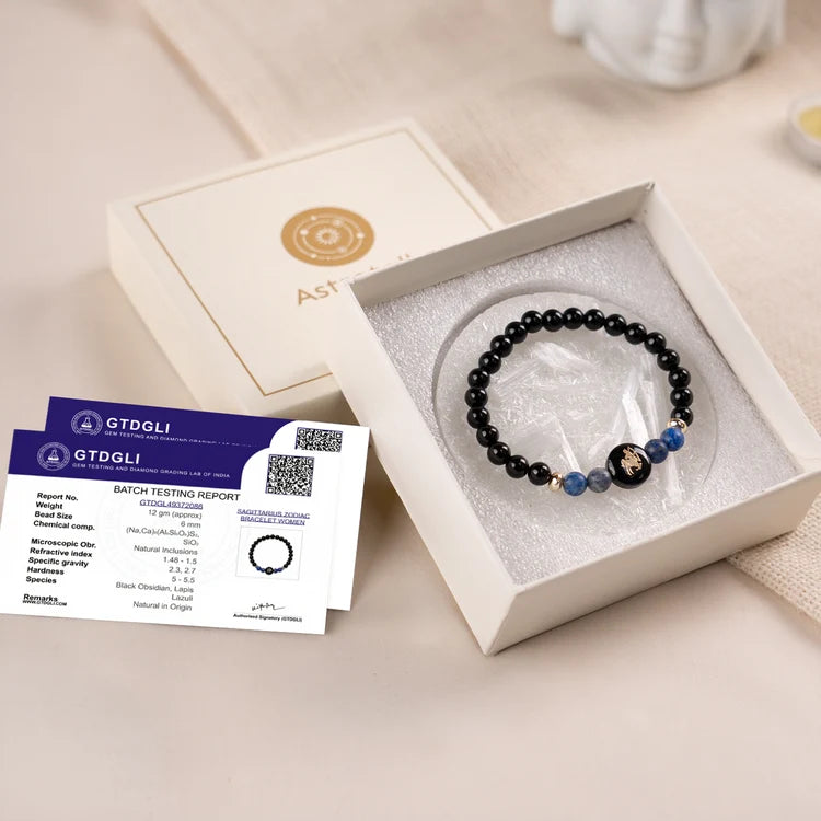 Kashi Rinmukteshwar Siddh Sagittarius Zodiac Bracelet for Women with Free Raw Selenite Plate
