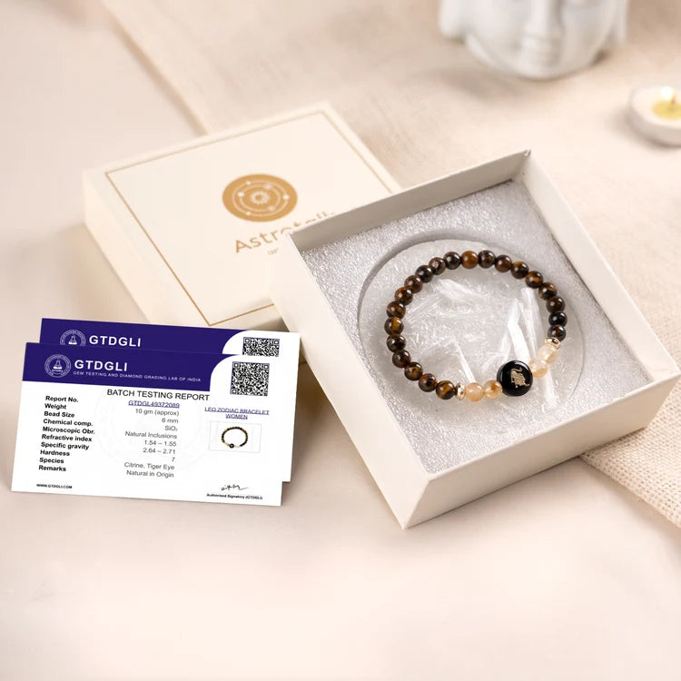 Kashi Rinmukteshwar Siddh Leo Zodiac Bracelet for Women with Free Raw Selenite Plate