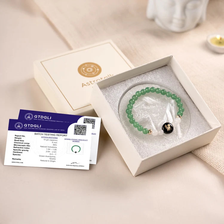 Kashi Rinmukteshwar Siddh Gemini Zodiac Bracelet for Women with Free Raw Selenite Plate