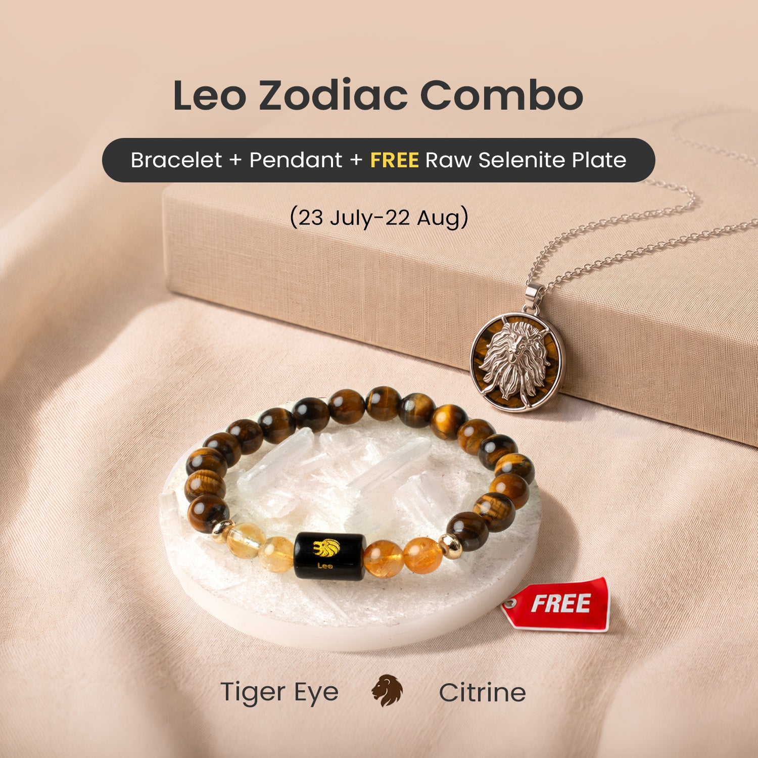 Leo Zodiac Bracelet with Pendant & Free Selenite Plate