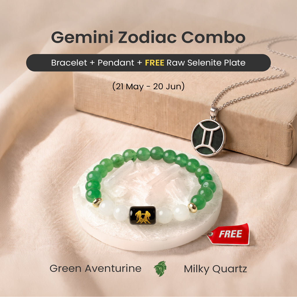 Gemini Zodiac Bracelet with Pendant & Free Selenite Plate