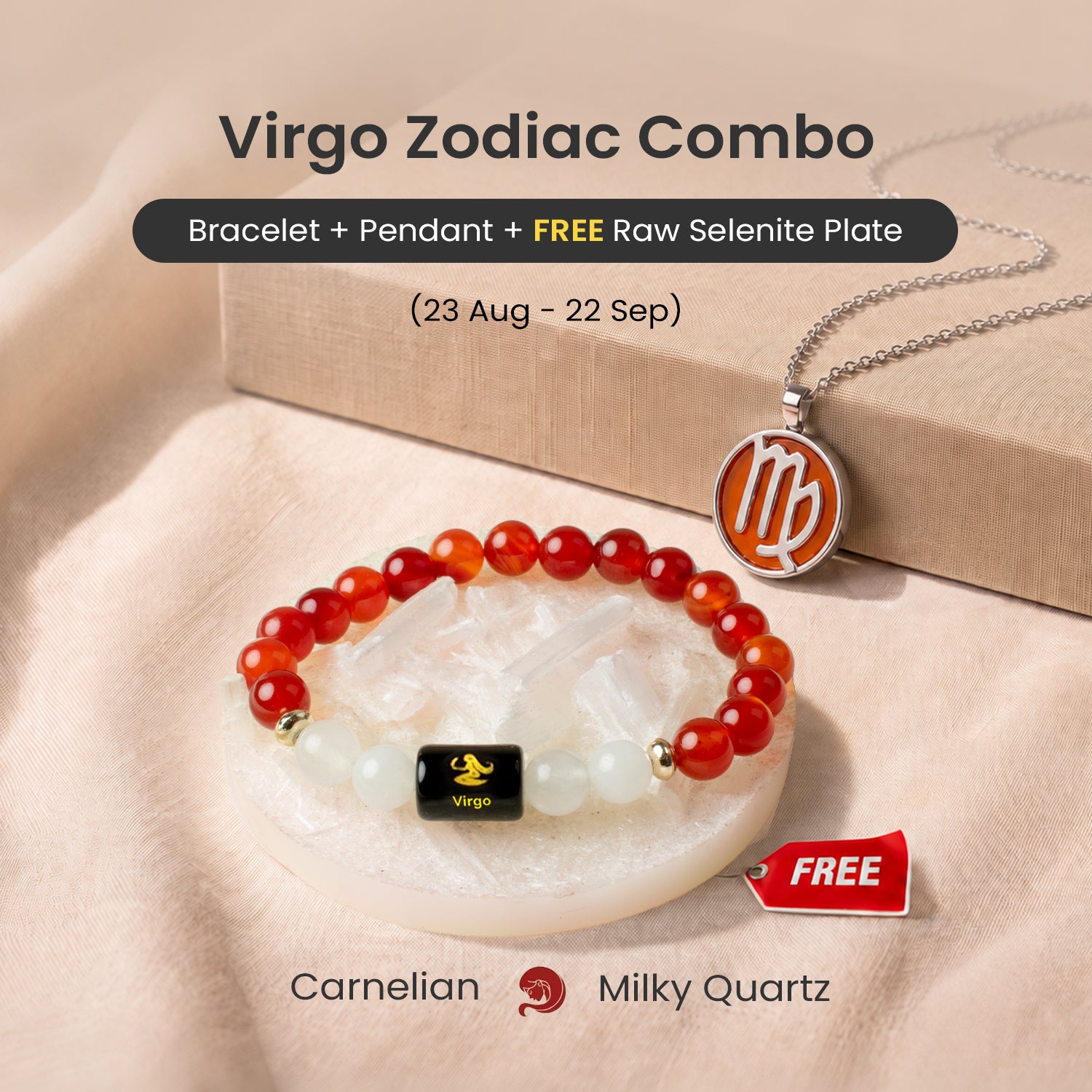 Virgo Zodiac Bracelet with Pendant & Free Selenite Plate