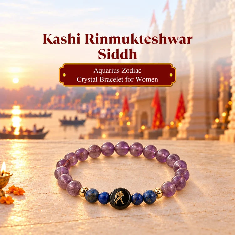 Kashi Rinmukteshwar Siddh Aquarius Zodiac Bracelet for Women with Free Raw Selenite Plate