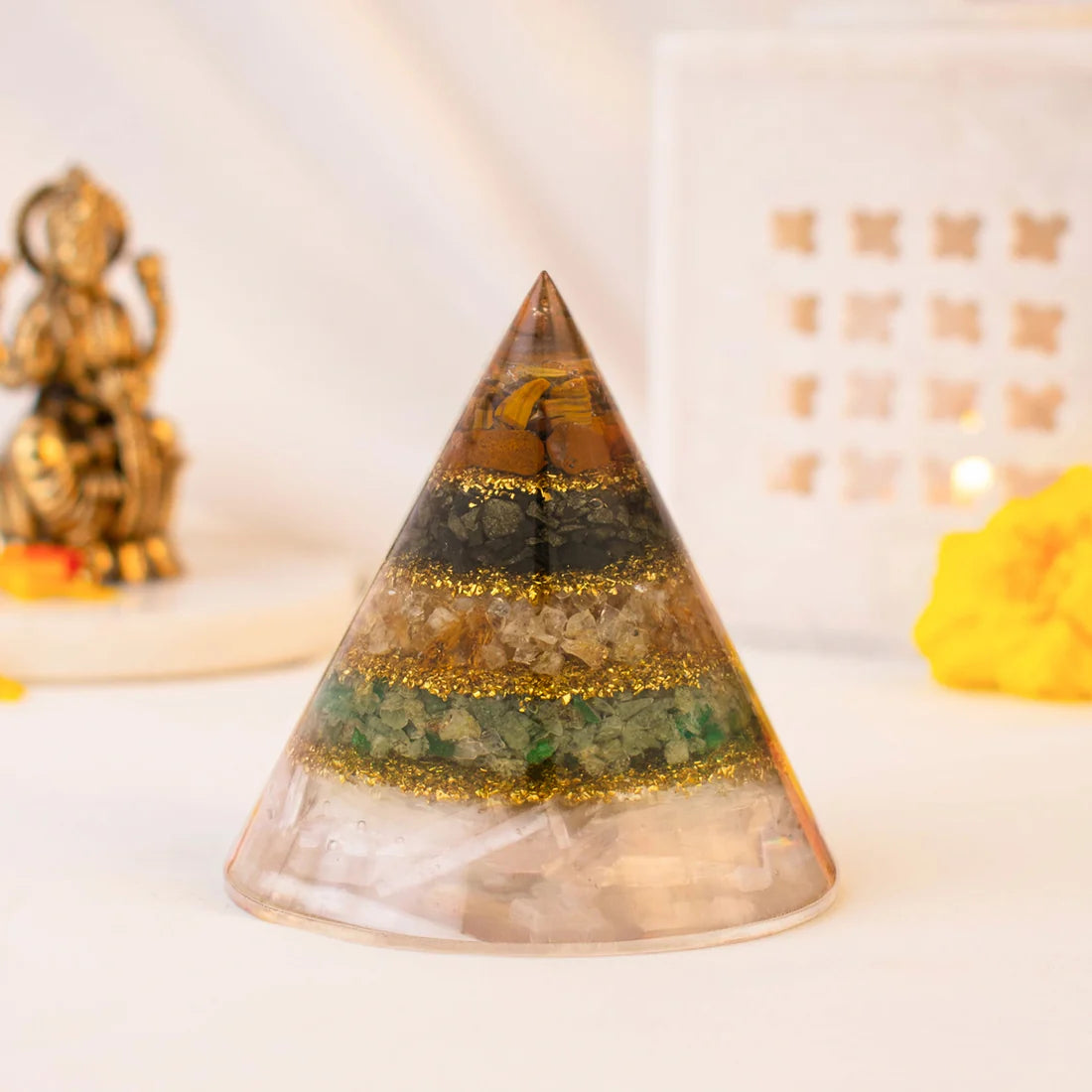 Conical Dhan Yog Pyramid With Selenite Base