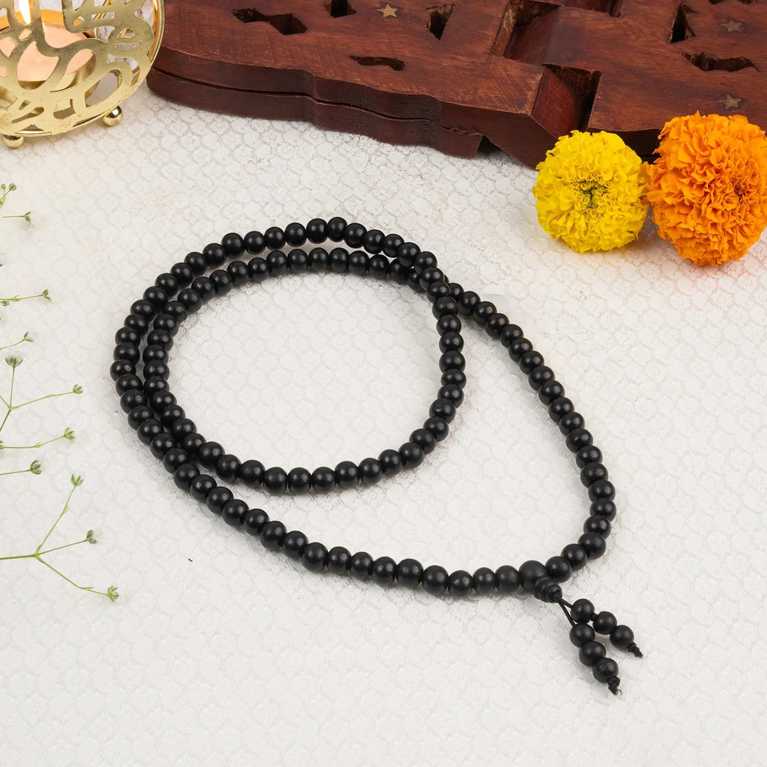 Karungali Malai 8mm Stretchable - 108+1 Beads (Original Ebony Wood)