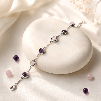 Rose Quartz & Amethyst Metal Bracelet