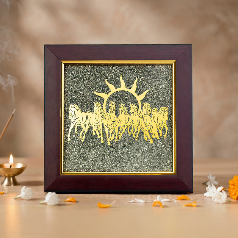 7 Horses on Raw Pyrite Frame (Maroon)