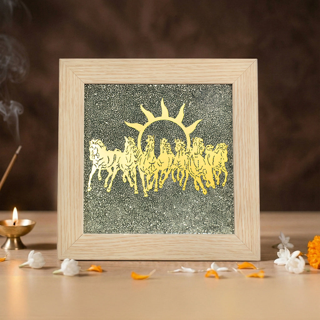 7 Horses on Raw Pyrite Frame (Beige)