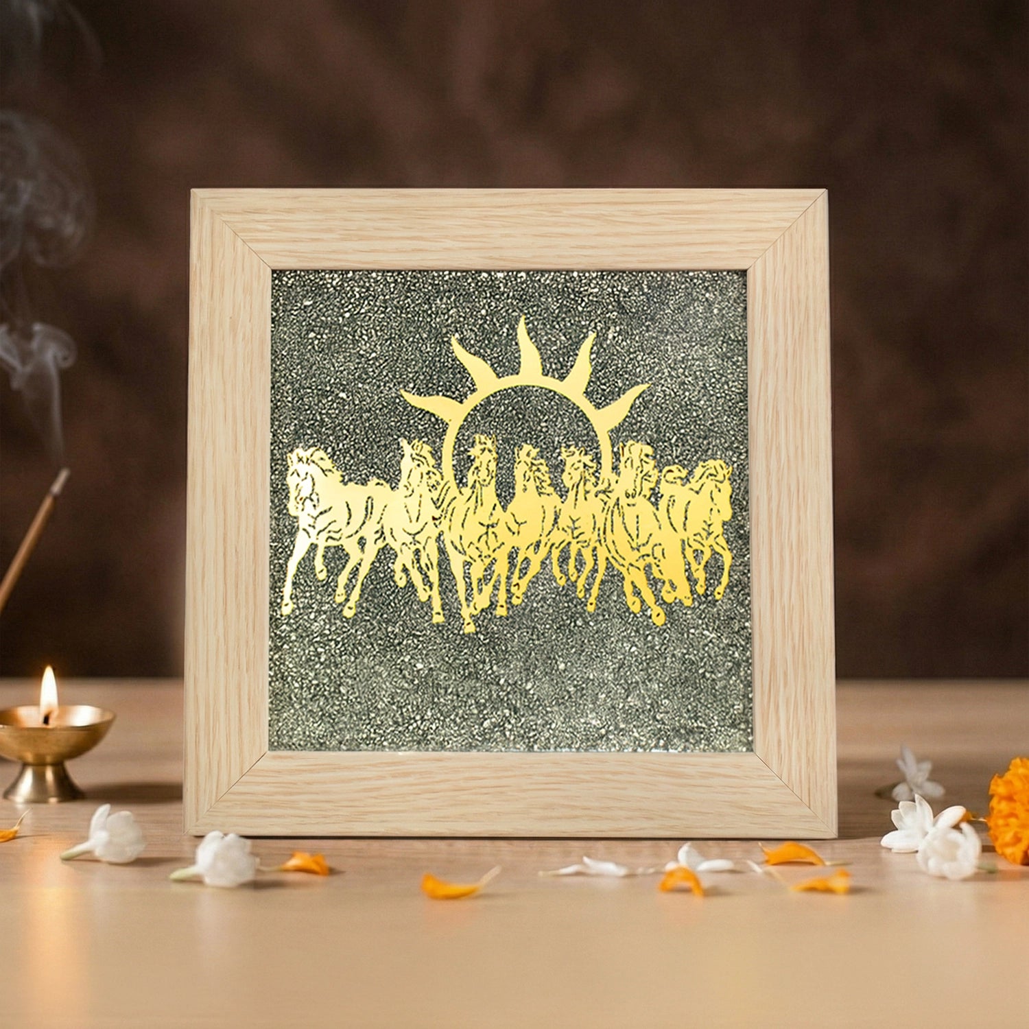 7 Horses on Raw Pyrite Frame (Beige)