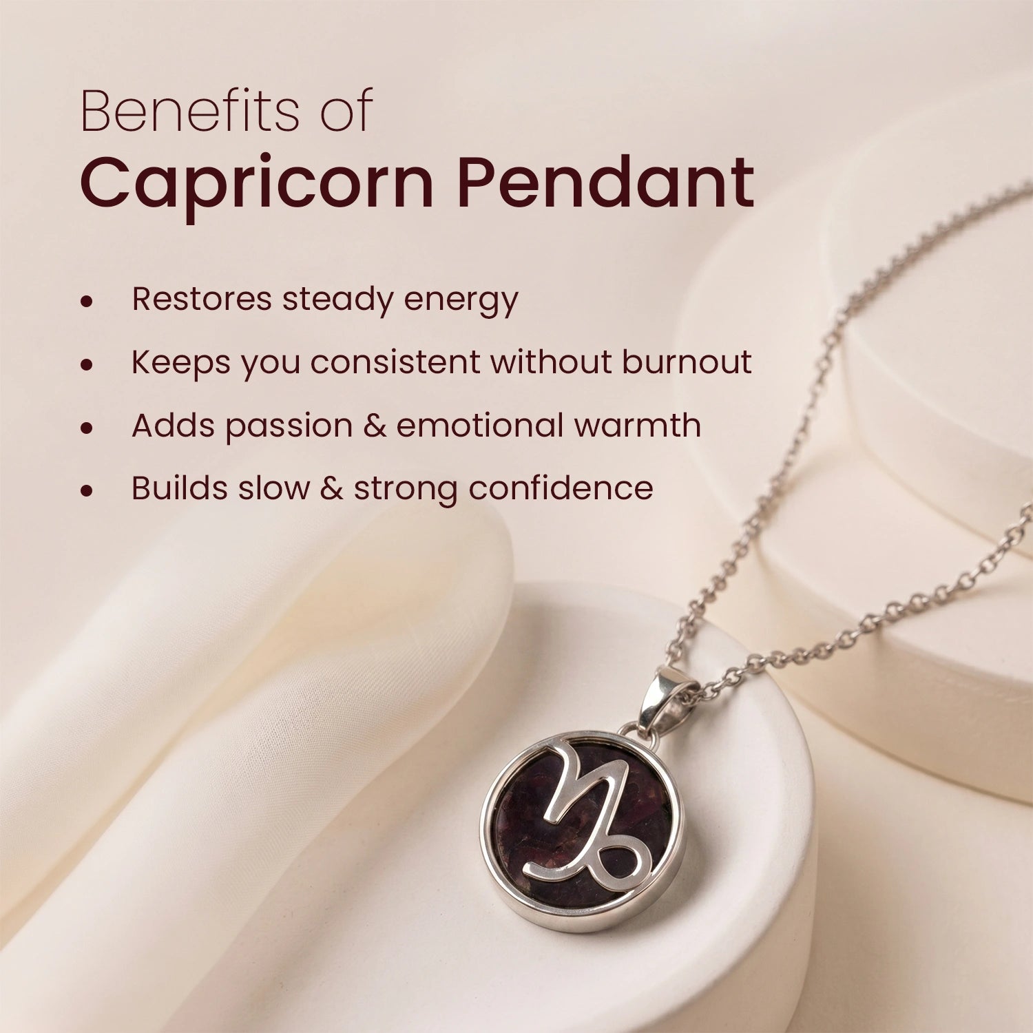 Capricorn Pendant (मकर राशि) with Garnet