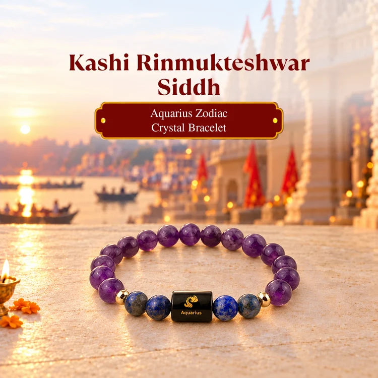 Kashi Rinmukteshwar Siddh Aquarius Zodiac Bracelet With FREE Raw Selenite Plate