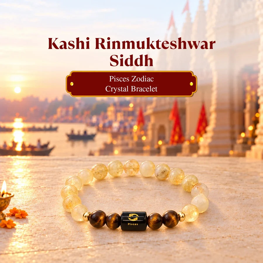 Kashi Rinmukteshwar Siddh Pisces Zodiac Bracelet With FREE Raw Selenite Plate