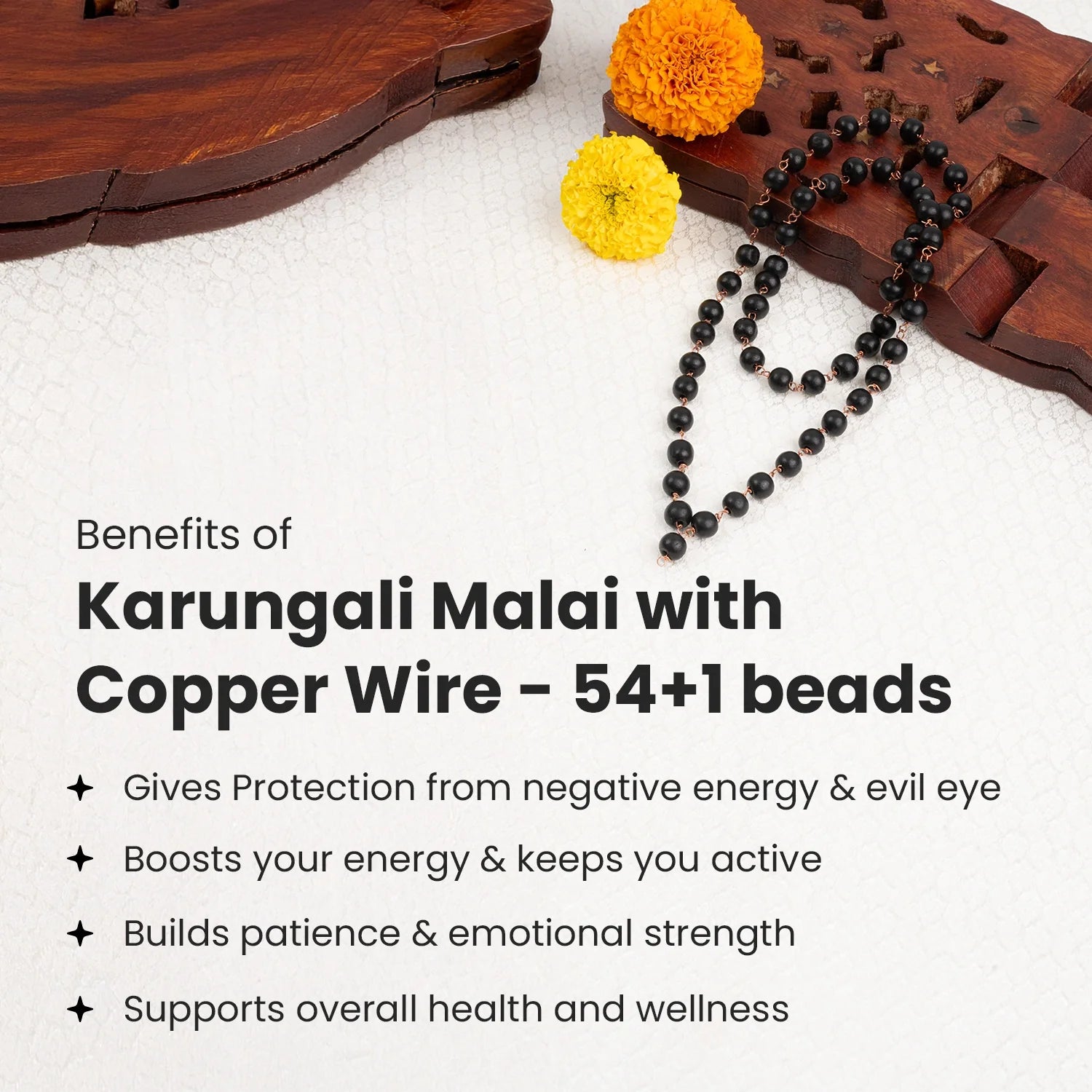 Karungali Malai with Copper Wire – 8mm (54+1 Beads)