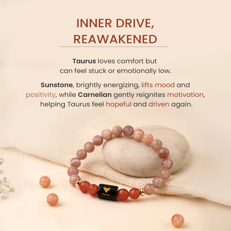 Taurus Zodiac Sunstone & Carnelian Bracelet