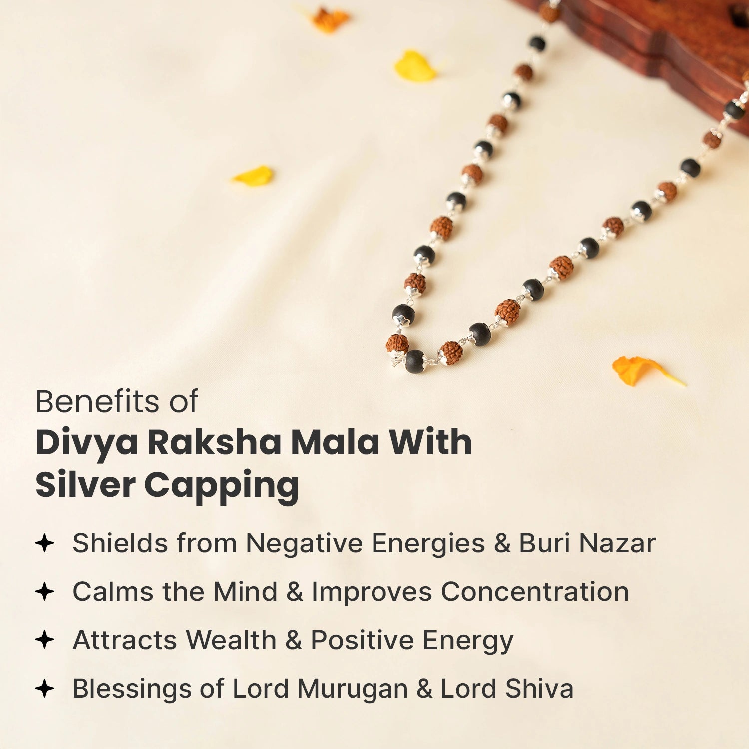 Divya Raksha Rudraksha & Karungali Mala with Silver Capping