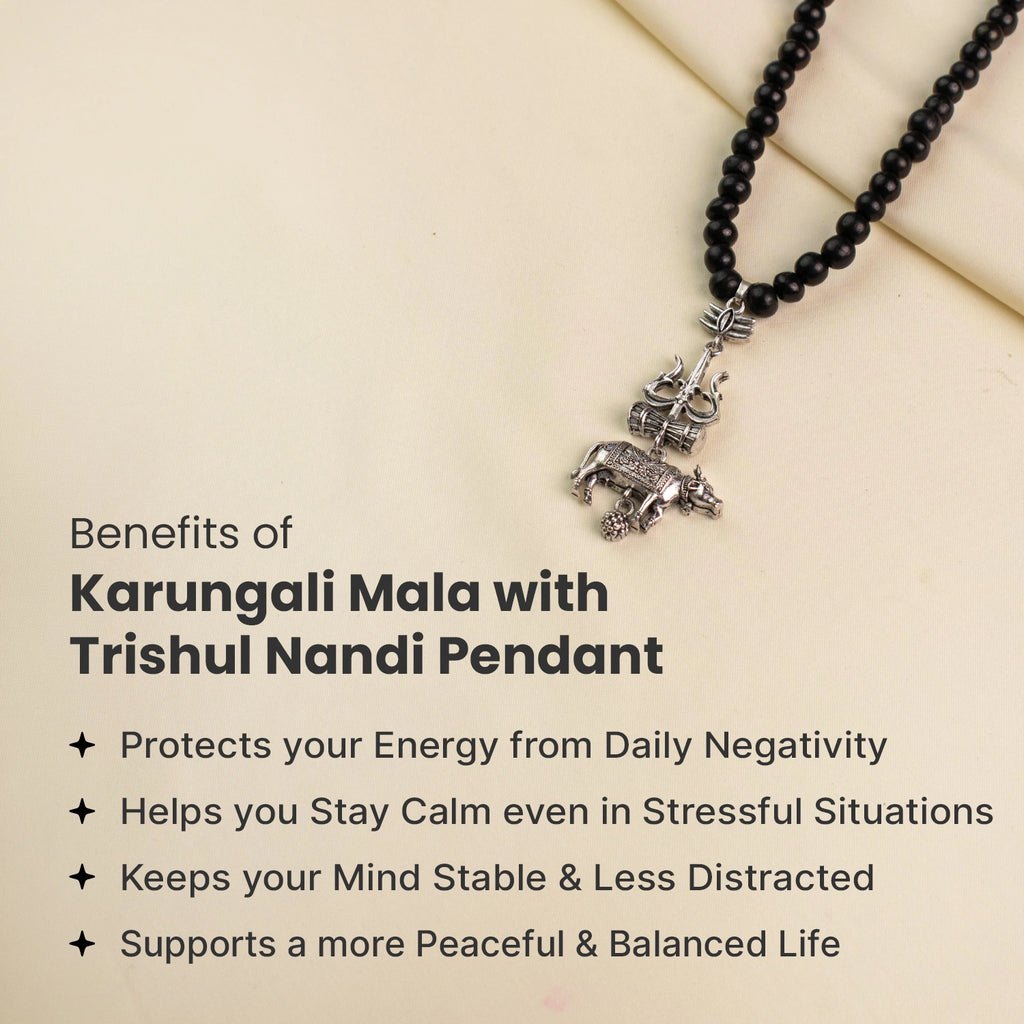 Karungali Mala with Shiv Trishul Nandi Pendant