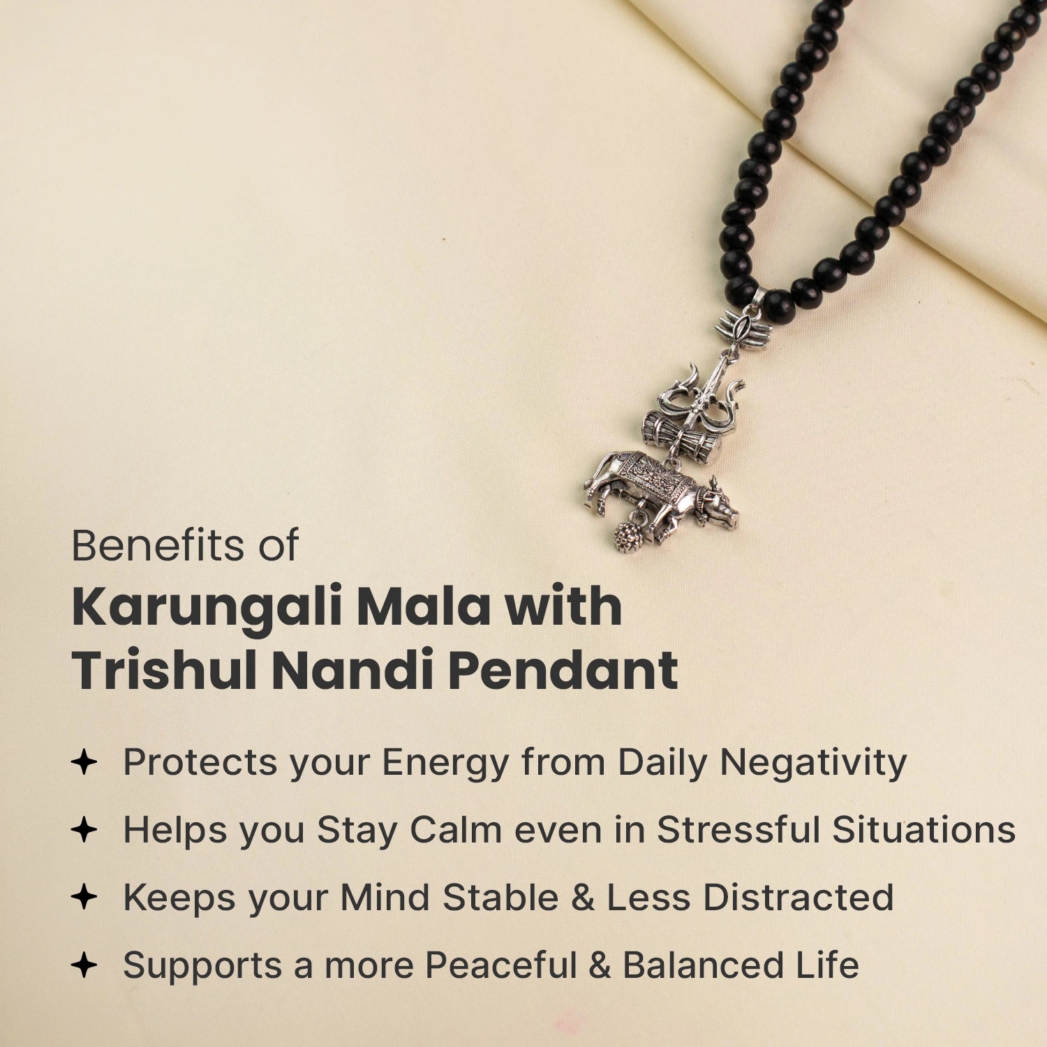 Karungali Mala with Shiv Trishul Nandi Pendant