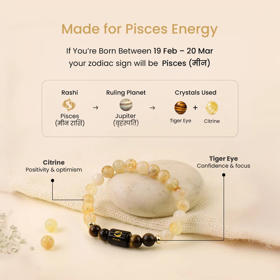 Pisces Zodiac Citrine & Tiger Eye Bracelet