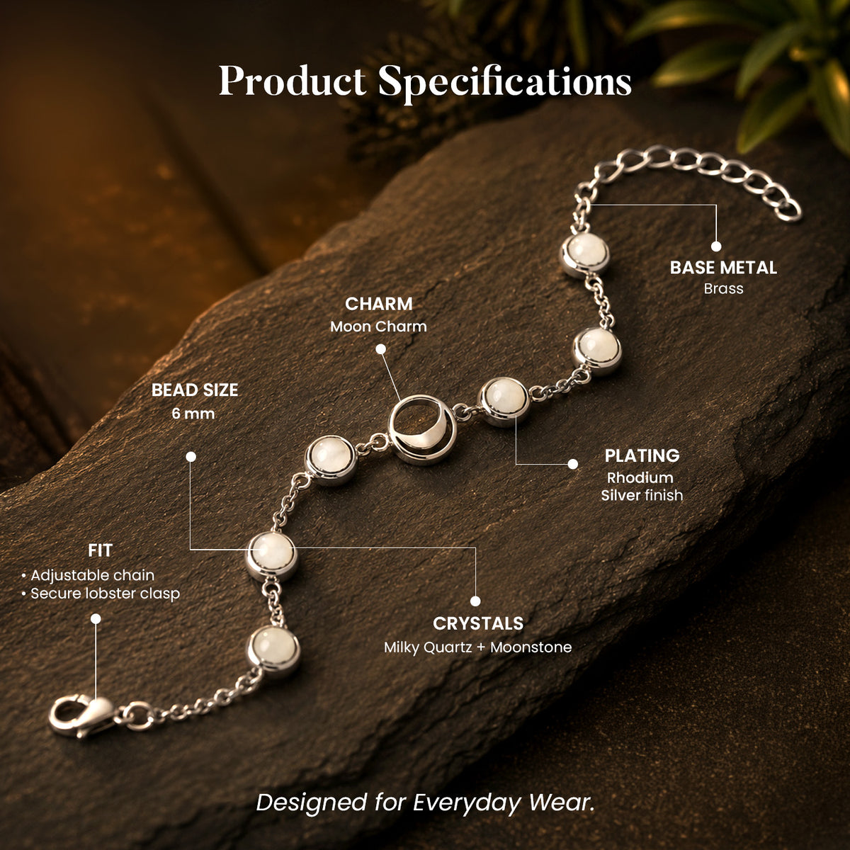 Psychic Number 2 Moon Crystal Bracelet with FREE Raw Selenite Plate