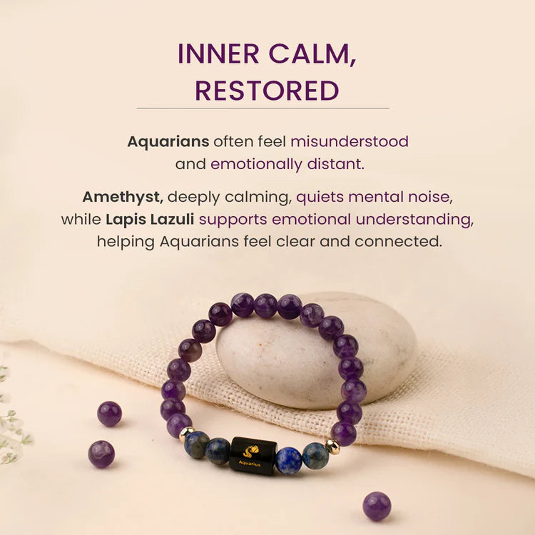 Aquarius Zodiac Amethyst & Lapis Lazuli Bracelet