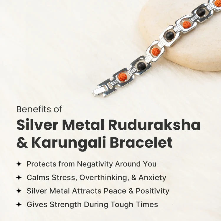 Metal Karungali Rudraksha Bracelet - Silver