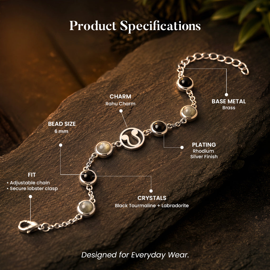 Psychic Number 4 Rahu Crystal Bracelet with FREE Raw Selenite Plate