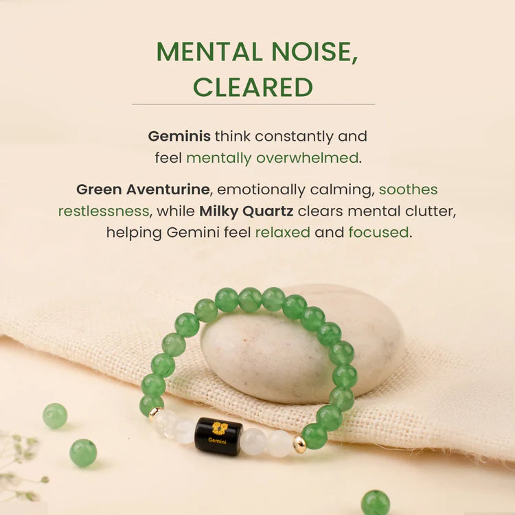 Gemini Zodiac Green Aventurine & Milky Quartz Bracelet