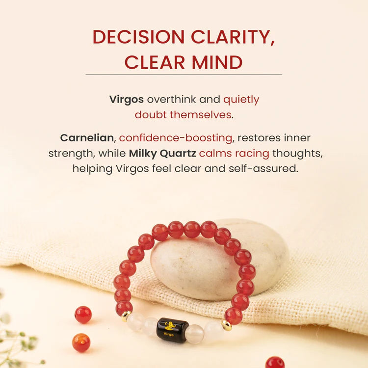 Virgo Zodiac Carnelian & Milky Quartz Bracelet