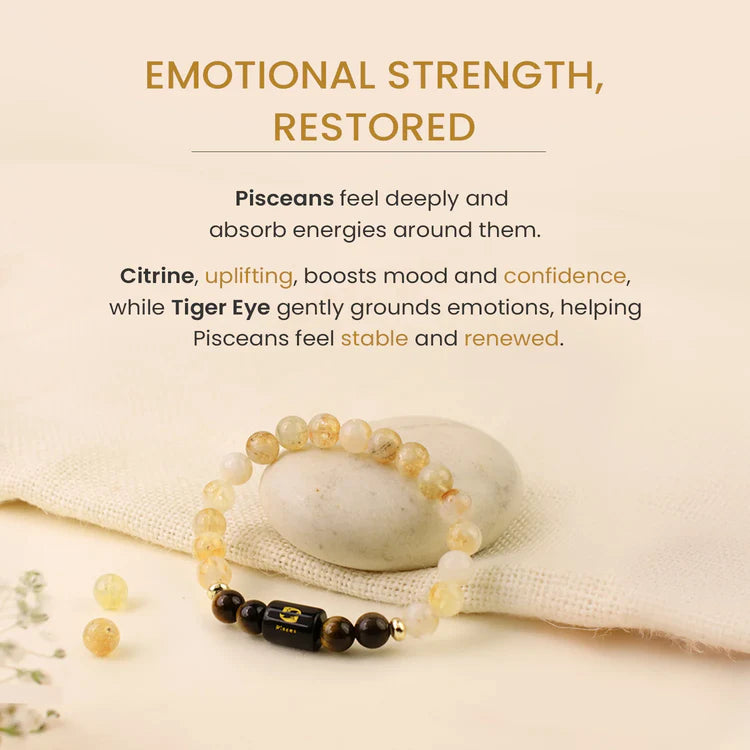 Pisces Zodiac Citrine & Tiger Eye Bracelet