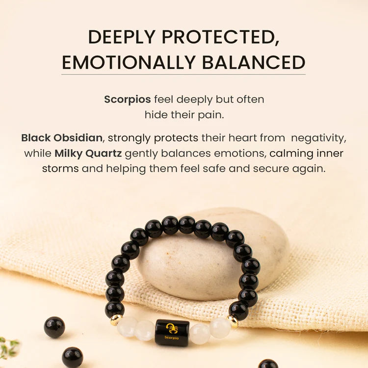 Scorpio Zodiac Black Obsidian & Milky Quartz Bracelet