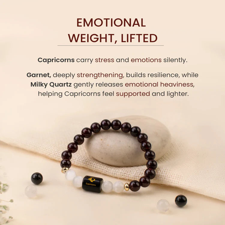 Capricorn Zodiac Garnet & Milky Quartz Bracelet
