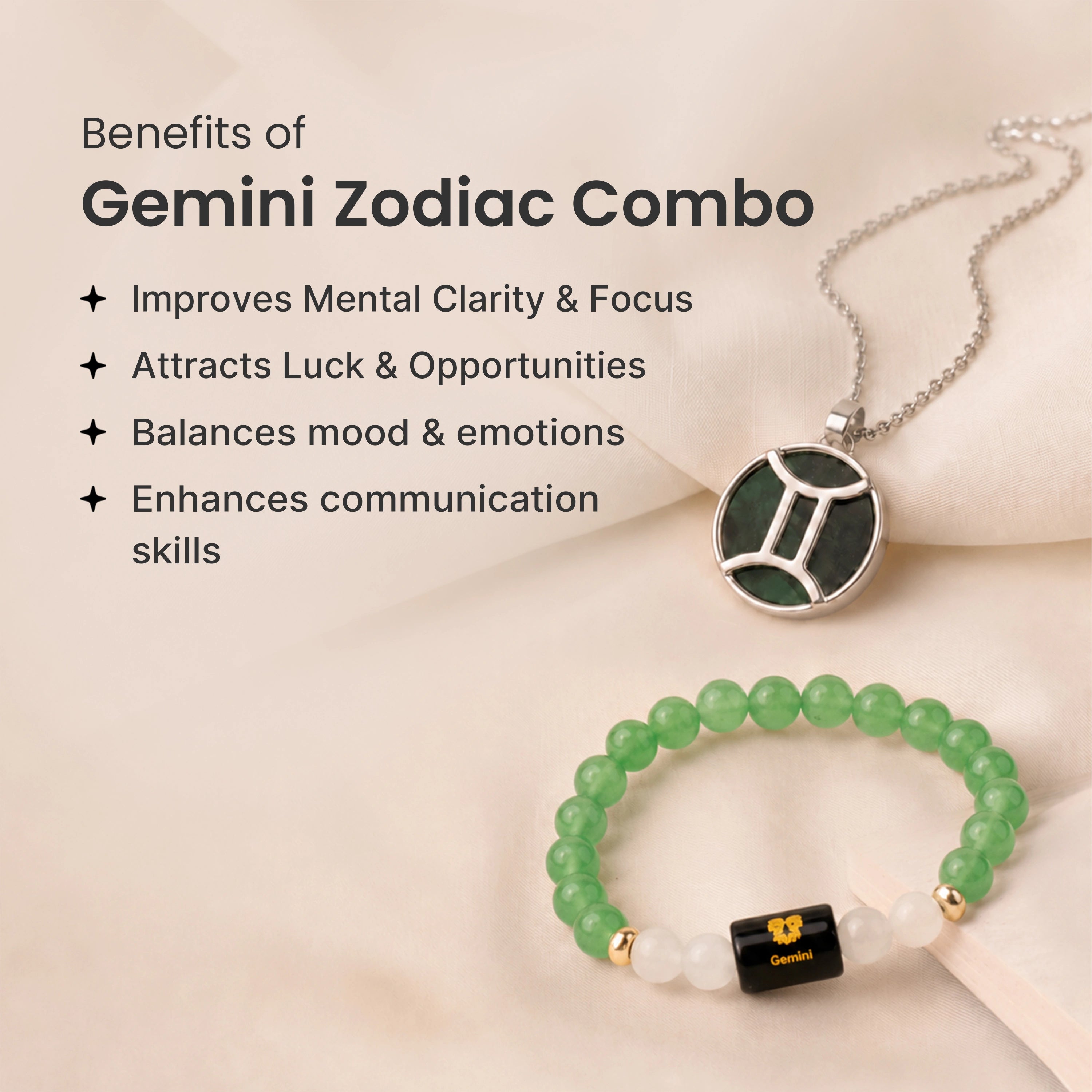 Gemini Zodiac Bracelet with Pendant & Free Selenite Plate