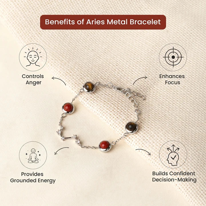 Kashi Rinmukteshwar Siddh Aries Zodiac Constellation Bracelet with Free Raw Selenite Plate