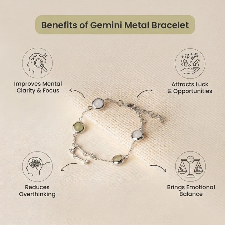 Gemini Zodiac Constellation Bracelet with Free Raw Selenite Plate