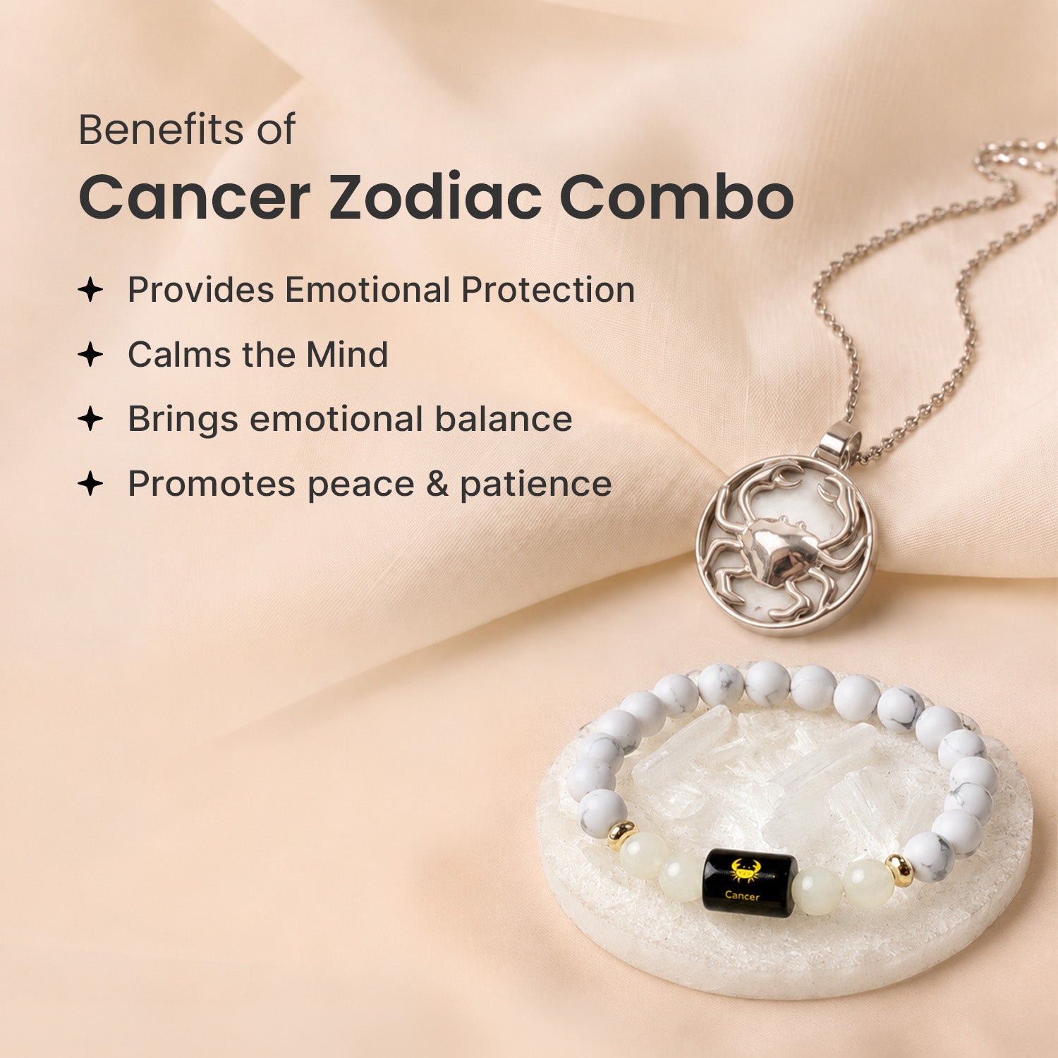 Cancer Zodiac Bracelet with Pendant & Free Selenite Plate