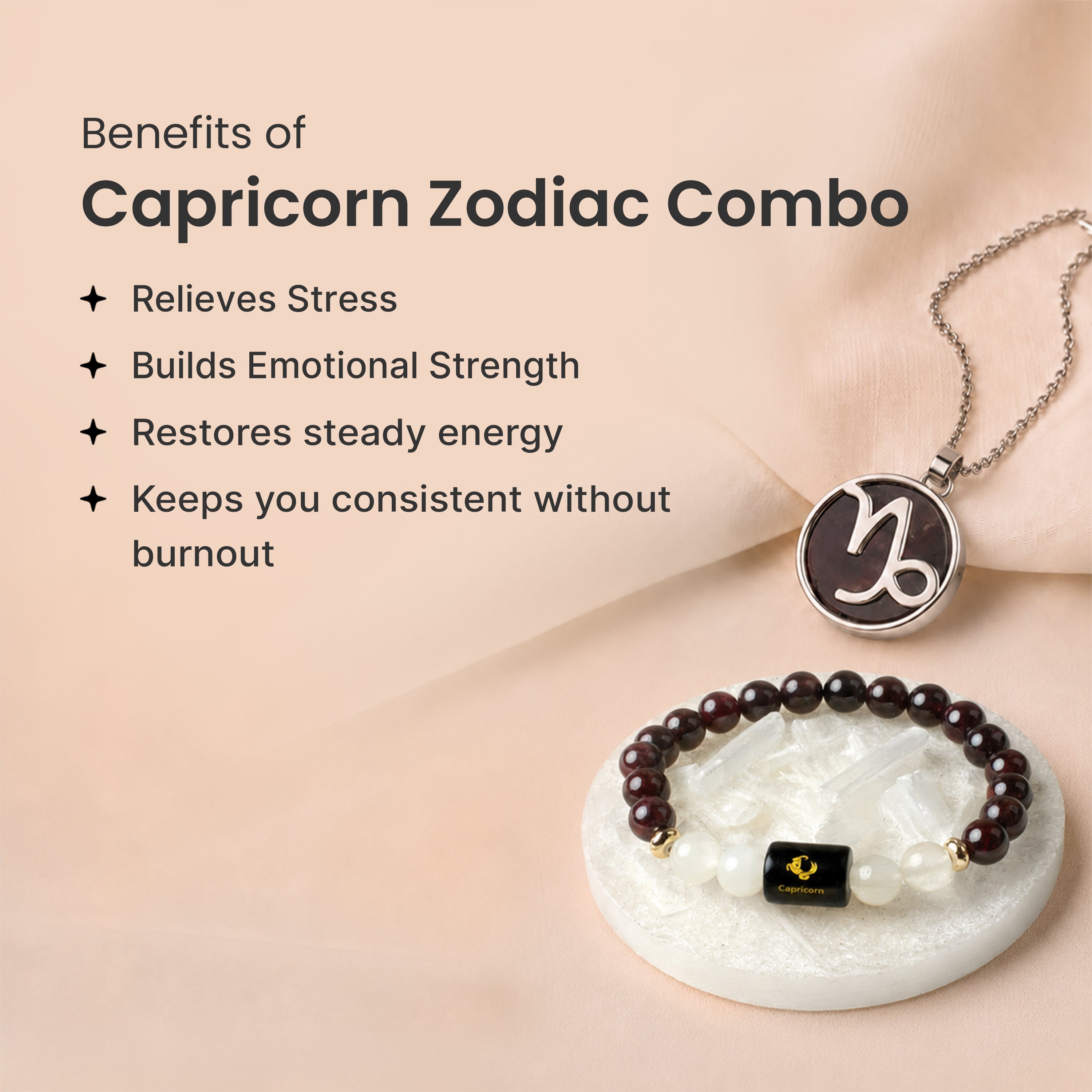 Capricorn Zodiac Bracelet with Pendant & Free Selenite Plate