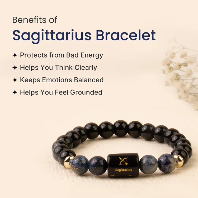 Sagittarius Zodiac Black Obsidian & Lapis Lazuli Bracelet