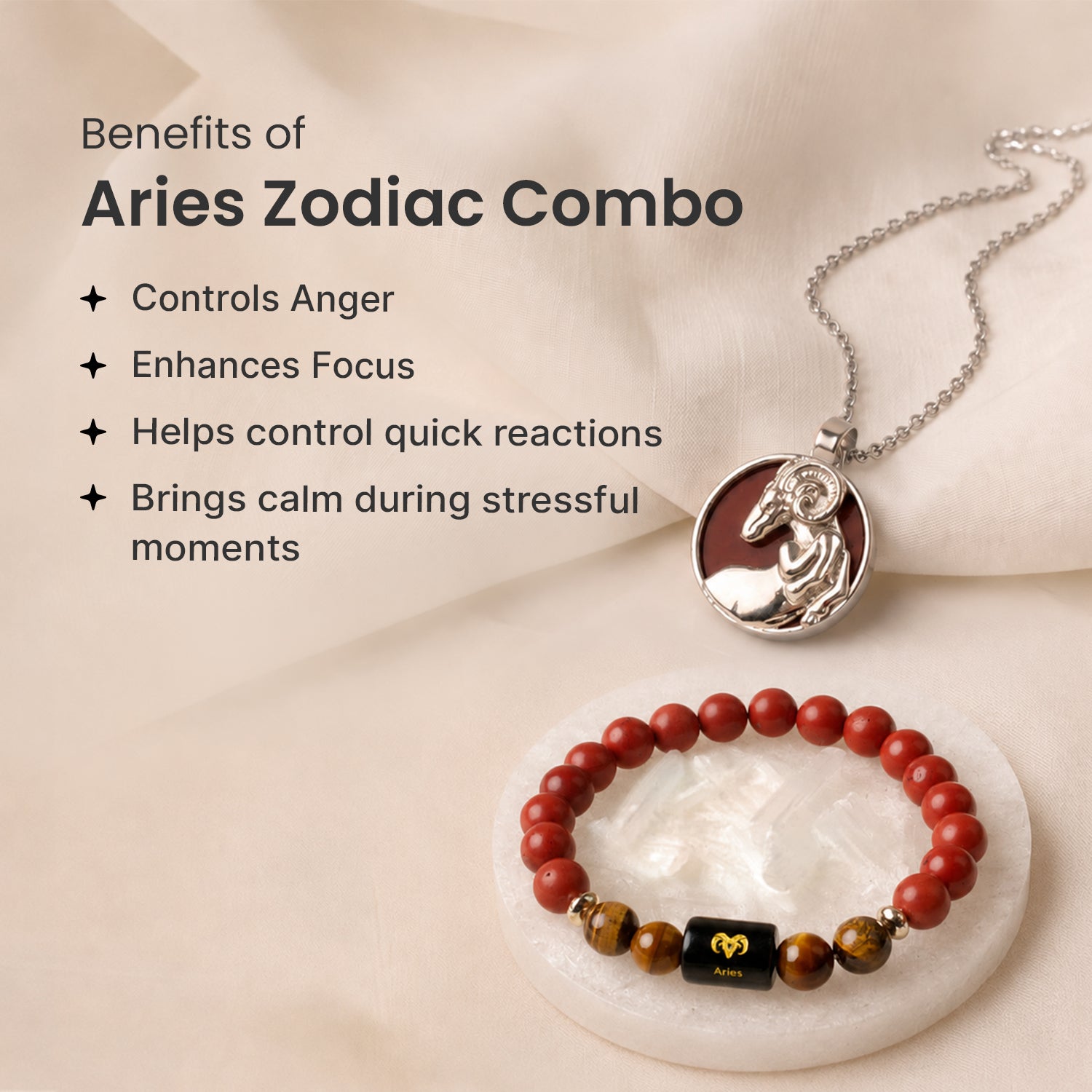 Aries Zodiac Bracelet with Pendant & Free Selenite Plate