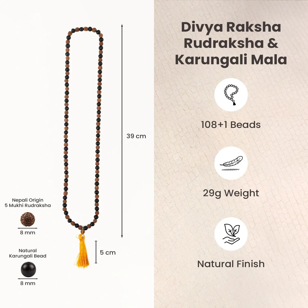 Divya Raksha Rudraksha & Karungali Mala ||  8mm - 108+1 Beads