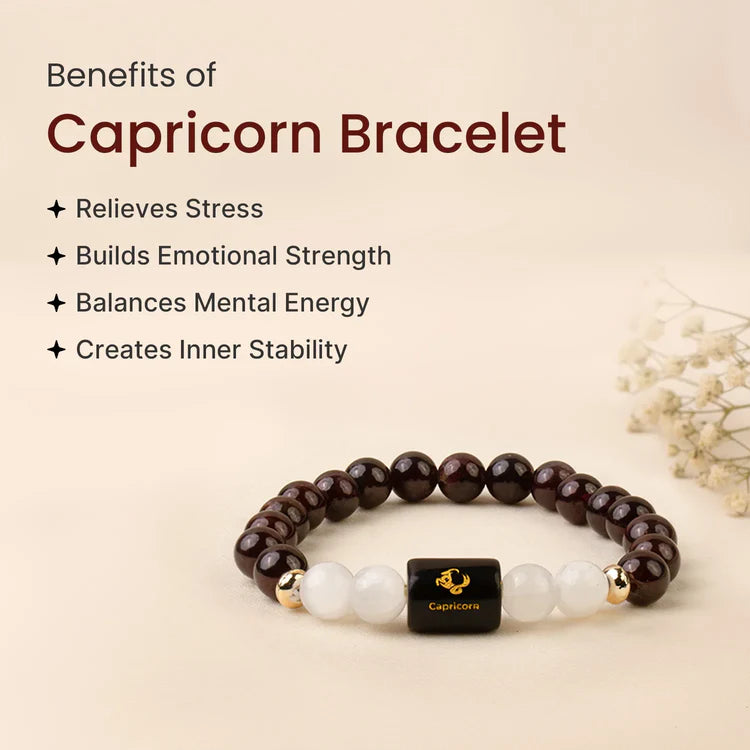 Capricorn Zodiac Garnet & Milky Quartz Bracelet