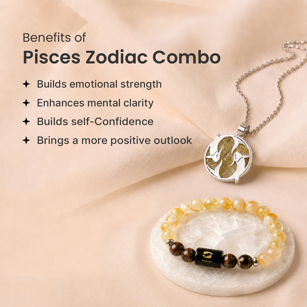 Pisces Zodiac Bracelet with Pendant & Free Selenite Plate
